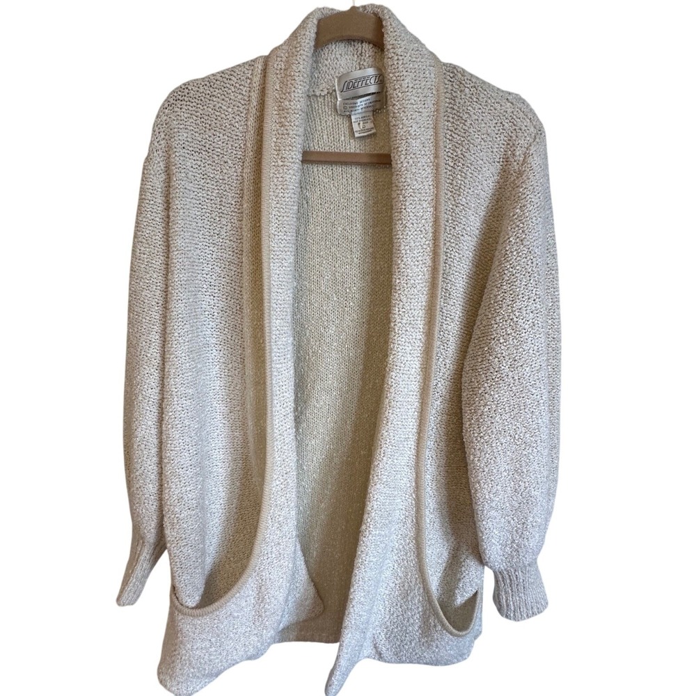 Sideffects Vintage Cream Open Front Shawl‎ Collar Cardigan Sweater Womens Large